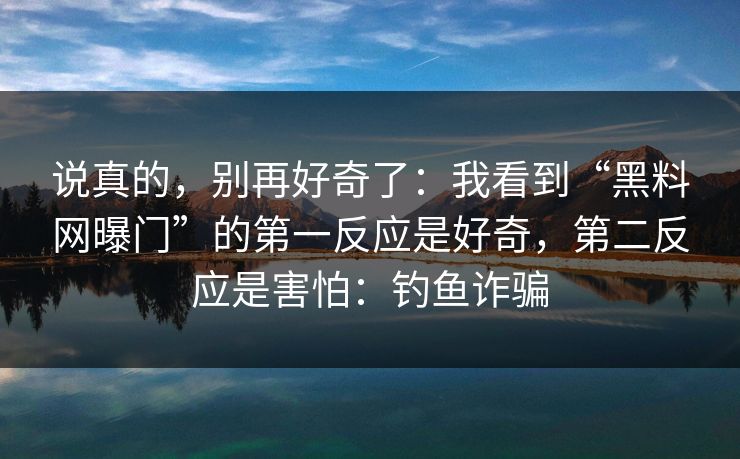 说真的，别再好奇了：我看到“黑料网曝门”的第一反应是好奇，第二反应是害怕：钓鱼诈骗