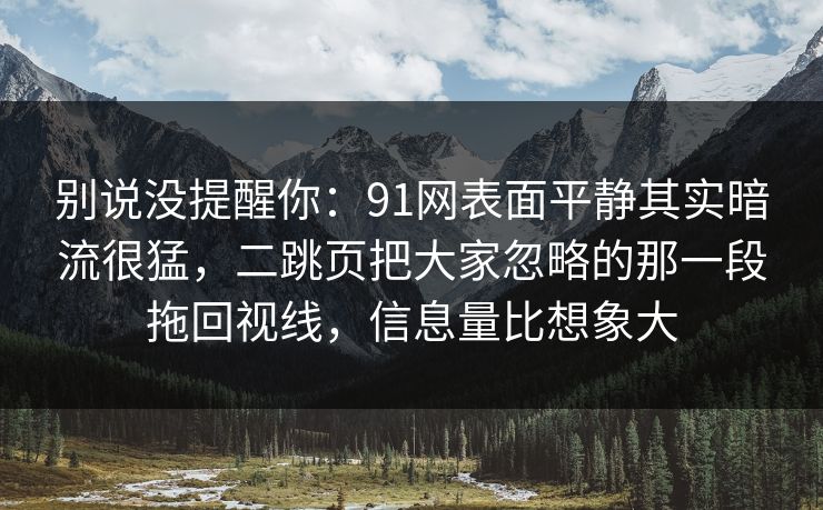 别说没提醒你：91网表面平静其实暗流很猛，二跳页把大家忽略的那一段拖回视线，信息量比想象大